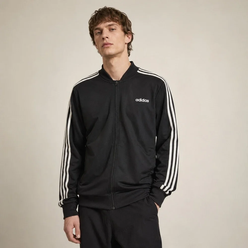 Adidas 3 Stripe Track Jacket Black Full Zip Athletic Zip Up XL